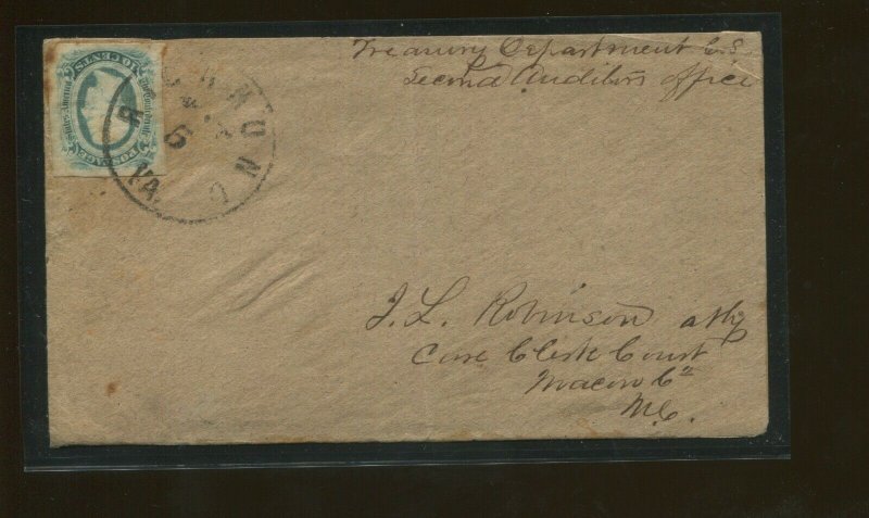 1864 Richmond Virginia Confederate States Civil War Postage Stamp #12c on Cover