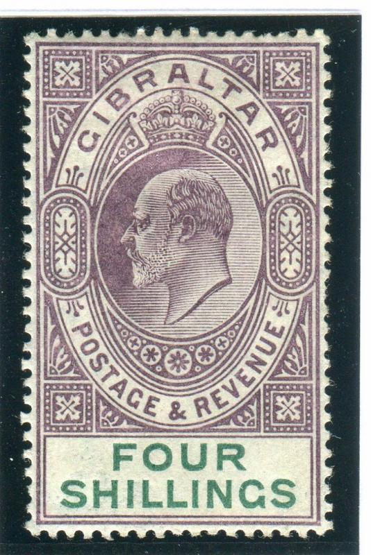 GIBRALTAR-1903 4/- Dull Purple & Green.  A mounted mint example Sg 53