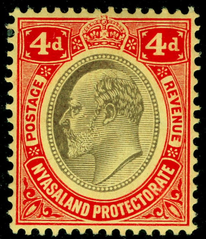 NYASALAND PROTECTORATE SG76, 4d black & red/yellow, M MINT.