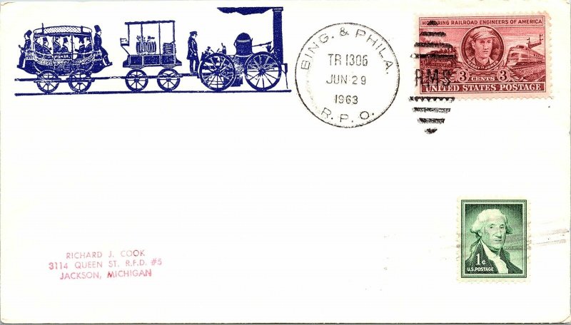 1963 Bing. & Phila. R.P.O. Railway Post Office + Train Cachet #108