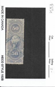 50c Surety Bond Tax Stamp, Sc # R63e, used. Nice Canx (55869)