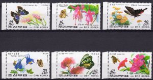 Korea 1987 Sc#2642/2647 BUTTERFLIES & FLOWERS Set (6) MNH