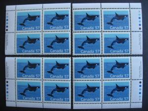 Canada killer whale Ut 1173i MNH matched set of 4 plate blocks!