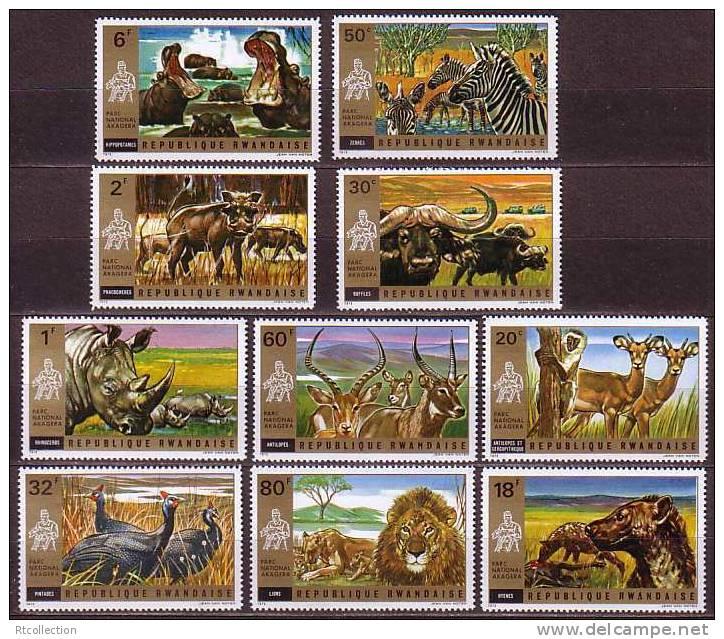 Rwanda 1972 Animals bird Mammals Lion Leo Rhinoceros Zebra 