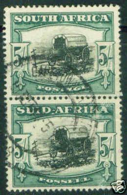 South Africa Scott 64 used 5sh 1933 vertical pair CV$55