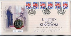 2007 GB Act of Union 300th Anniversary Bunc £2 Coin Royal Mail/Mint Cover