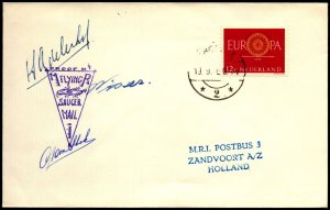 Netherlands 1960 Flying Saucer Rocket Cover Proof #4 - Triple Signed - L36142