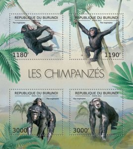 BURUNDI - 2012 - Chimpanzees - Perf 4v Sheet - Mint Never Hinged