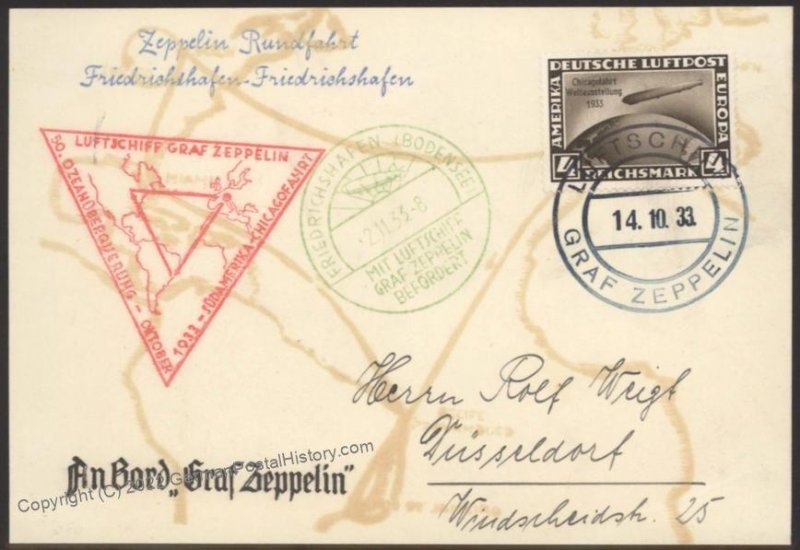 Germany 1933 Zeppelin Si238 Mi355c 4RM Chicago Century of Progress Round  106953