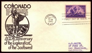 Scott 898 3 Cents Coronado Anderson FDC Typed Address Planty 898-3