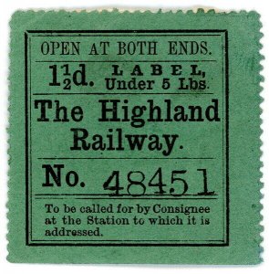 (I.B) The Highland Railway : Parcel Label 1½d