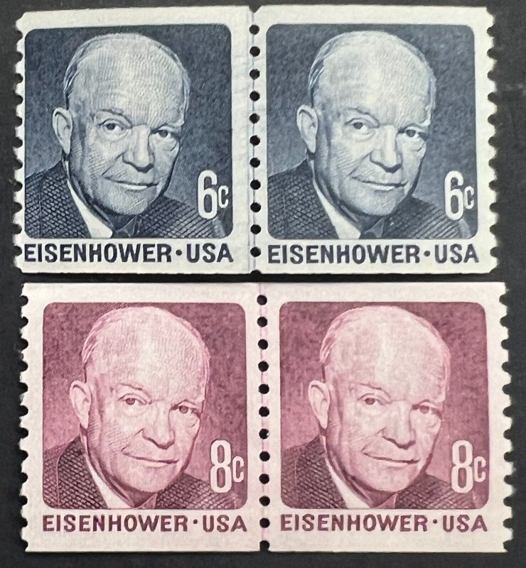 Scott#: 1401, 1402 - Dwight D. Eisenhower 6¢ 1970 BEP Line Pair MNHOG - Lot 2