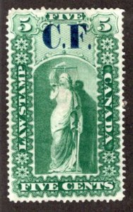 van Dam OL1, 5c MHHOG, C.F. o/p, VF, Ontario Law Revenue Stamp, Canada