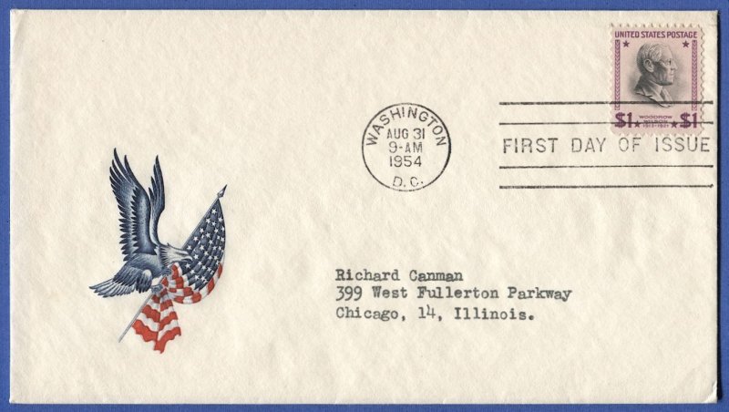 US 1954  Sc 832c  $1 Wilson Prexy FDC VF