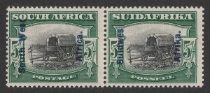 SOUTH WEST AFRICA 1927 Ox Wagon 5/- black & green, bilingual pair. MNH **.  