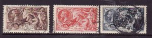 Great Britain-Sc#222-24-used set- Horses-Britannia-KGV-1934-