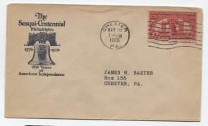 1926 Chester PA unofficial FDC #627 sesqui 1st James Baxter cachet [y8114]