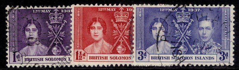BRITISH SOLOMON ISLANDS GVI SG57-59, 1937 CORONATION set, FINE USED.