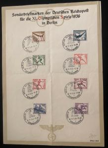 1936 Berlin Germany Olympic Souvenir Sheet Official Cover FDC Comp Set B82-9