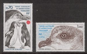 FRENCH ANTARCTIC 1979 Penguins & Petrel; Scott 82-83, Yvert 81-82; MNH