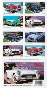 3931-35 37C SPORTY CARS OF THE 50s CONV PANE OF 2O STAMPS BROOKMAN CAT VALUE $45