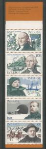 SWEDEN  1009A  MNH,  BKLT PANE OF 5,  SWEDISH EXPLORERS