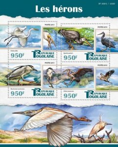 Togo Birds on Stamps 2015 MNH Herons Egrets Night Purple Heron Great Egret 1v SS