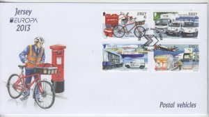 Jersey 2013, 'Postal Vehicles  Set of 4  on FDC