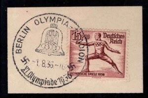 Germany Scott B87 Used 1936 Olympic stamp on piece with event cancel