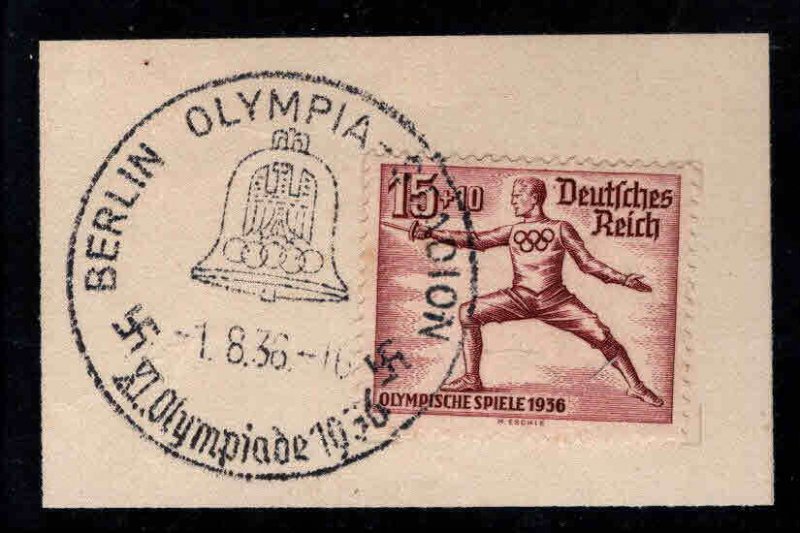 Germany Scott B87 Used 1936 Olympic stamp on piece with event cancel