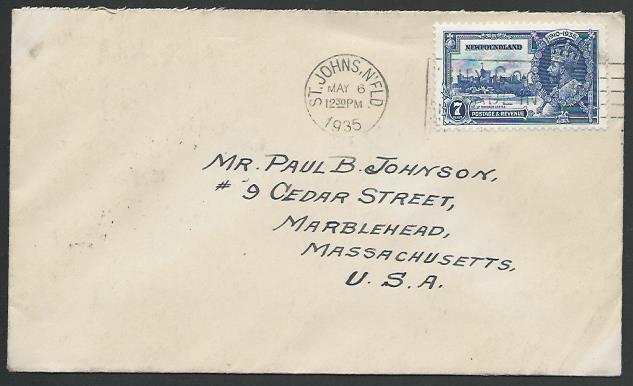 NEWFOUNDLAND 1935 7c Jubilee on cover - first day cancel...................53077