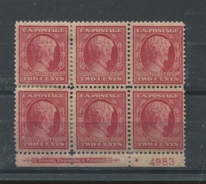 United States Postage Stamp #367 Mint Hinged OG Imprint Plate Block No. 4983