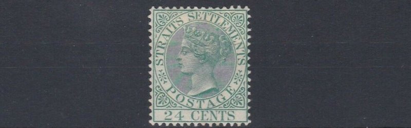 STRAITS  SETTLEMENTS 1883 - 91 SG 68  24C YELLOW GREEN MINT HINGED CAT £85