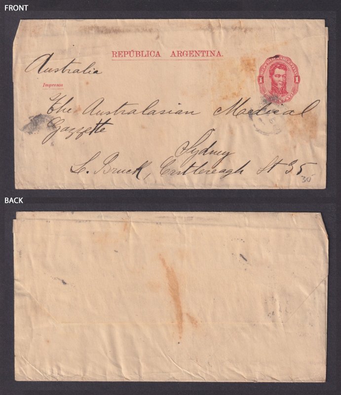 ARGENTINA Newspapers wrapper 1c to Australia