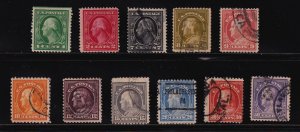 1912 Sc 405 thru 421 perforated issues used, no coils or imperfs CV $102 (C2