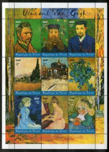 Chad 2001 Famous Paintings by Vincent Van Gogh Art Sheetlet of 9 MNH # 9656