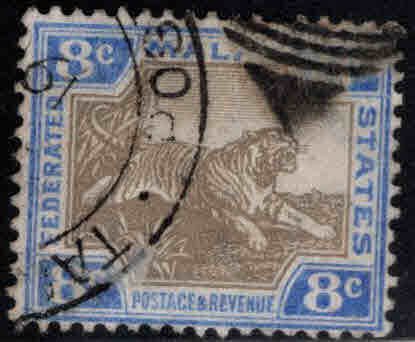 Federated Malay States Scott 30a Ultramarine & Gray Brown wmk 3 Tiger  stamp