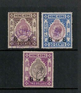 Hong Kong Barefoot 107, 109 & 141, Bill of Exchange Revenues, Used, KGV, 1921
