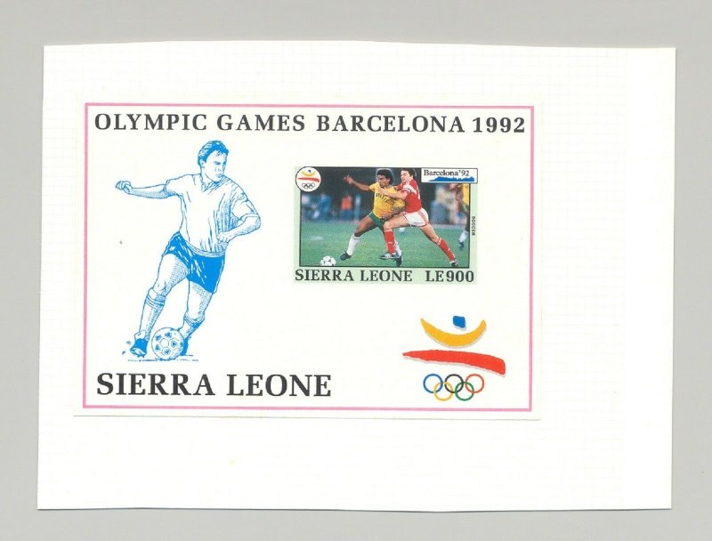 Sierra Leone #1519 Olympics, Soccer 1v S/S Imperf Proof on Card