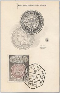 51654 - ARGENTINA - POSTAL HISTORY - MAXIMUM CARD - 1956 COINS Heraldry-