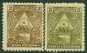 EDW1949SELL : NICARAGUA 1898 Scott #108, 109E Both Very Fine, Mint NG Cat $44