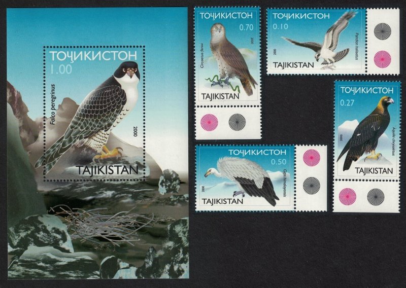 Tajikistan Birds of Prey 4v+MS TL 2001 MNH SG#161-MS165 MI#172-175+Block 21