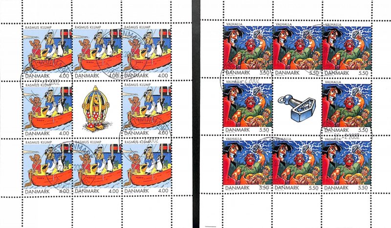 Denmark Danmark Scott 1218a-1219a  used sheets Comic strips cartoons