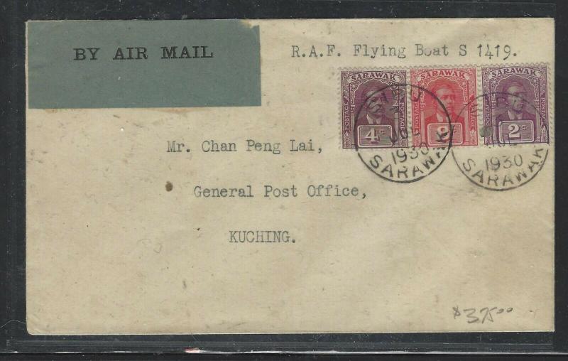 SARAWAK COVER (P0804B)  2C+4C+8C FLYING BOAT S119  1930 SIBU TO KUCHING