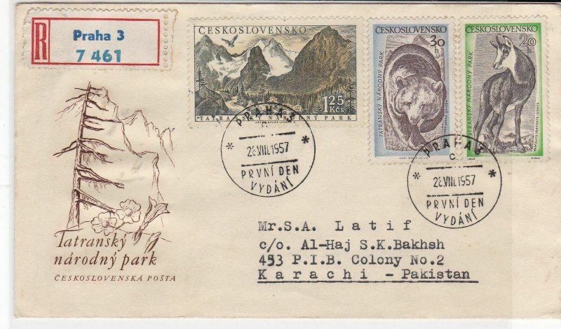 czechoslovakia 1957 tatransky narodny park  air mail stamps cover ref 20858