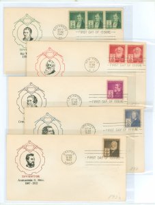 US 889-893 1940 Inventors (set of five) part of the famous American series on five first day covers with matching cachet-craft c