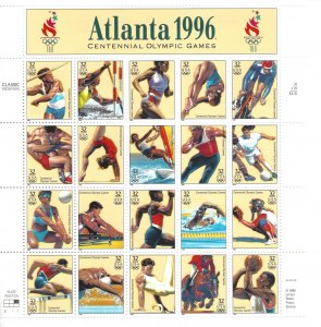 US #3068 (1996) Atlanta Olympics Sheet of 20 Events. NH
