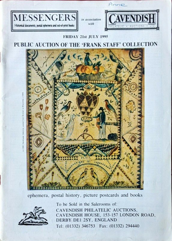 Auction Catalogue The FRANK STAFF COLLECTION Transatlantic Mail Penny Post etc.
