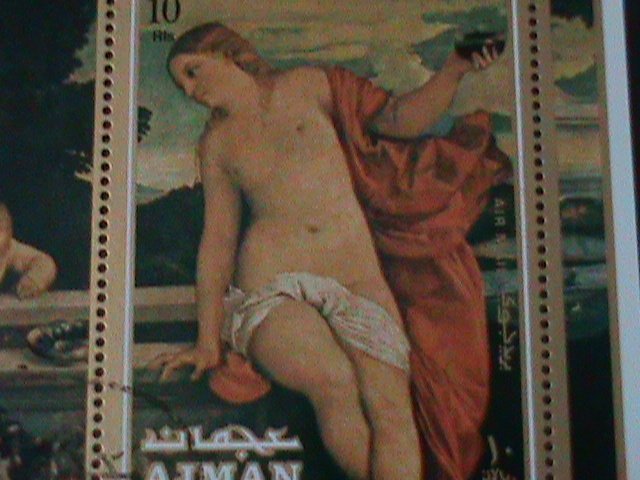 ​AJMAN- FAMOUS NUDE ARTS PAINTING-BY TIZIANO- IMPERF-CTO-S/S--FANCY CANCEL