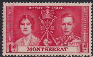 Montserrat 1937 KGV1 1d Scarlet Coronation Umm SG 98 ( J1141)